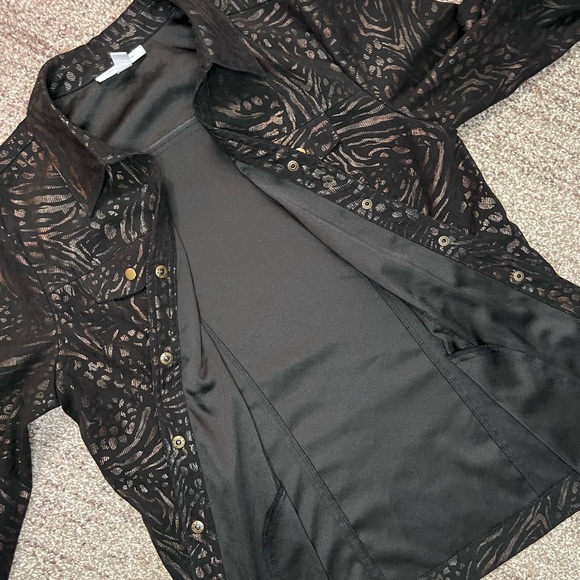 🔵 JM Collection Leopard print(metallic) black top jacket snap comfy shacket L - Picture 6 of 16